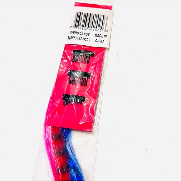 NWT Blue, Red & Pink Coon Tail Feather Clip in Hair Extension - Picture 4 of 4